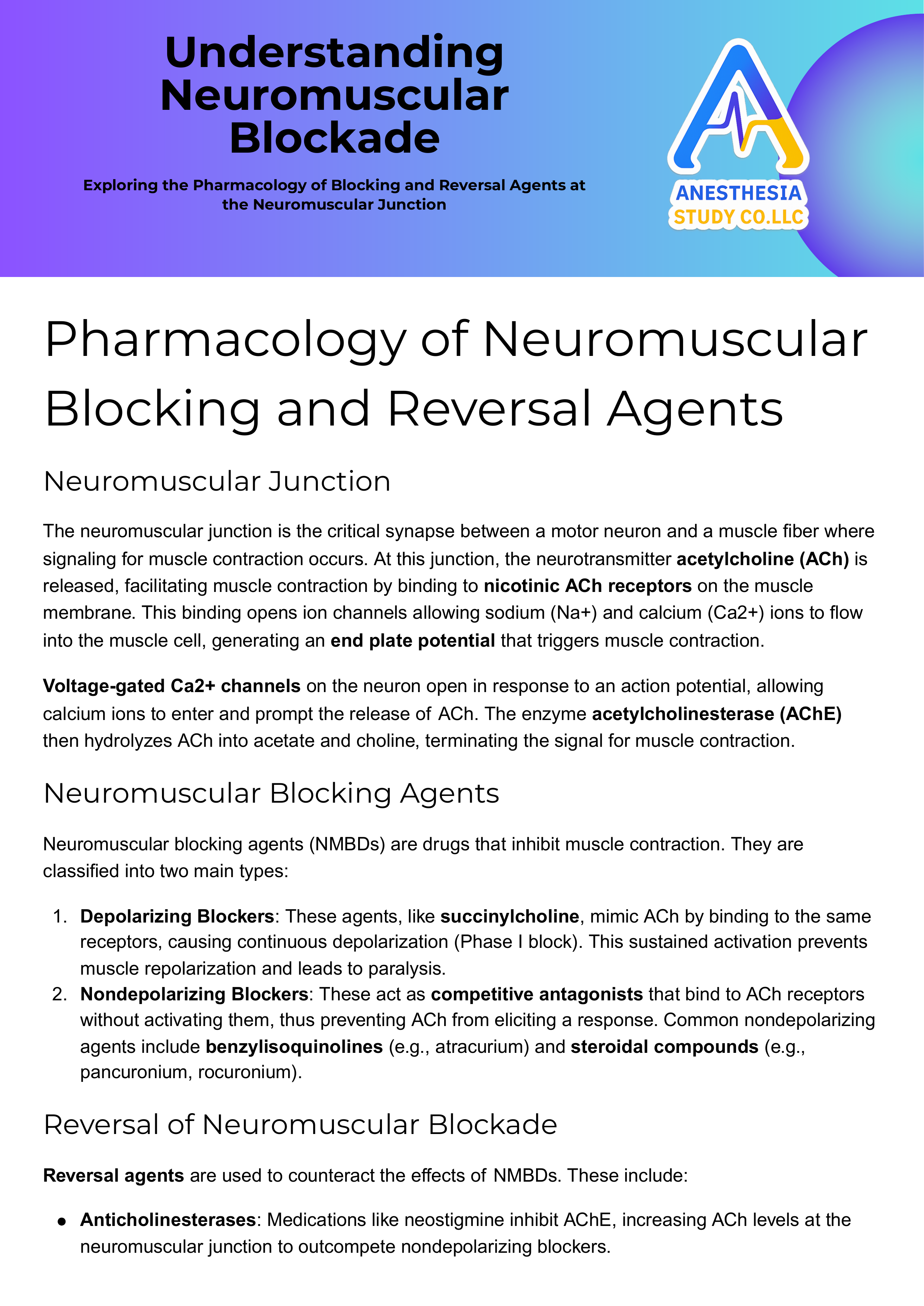 Pharmacology-3: Neuromuscular Blocking and Reversal Agents